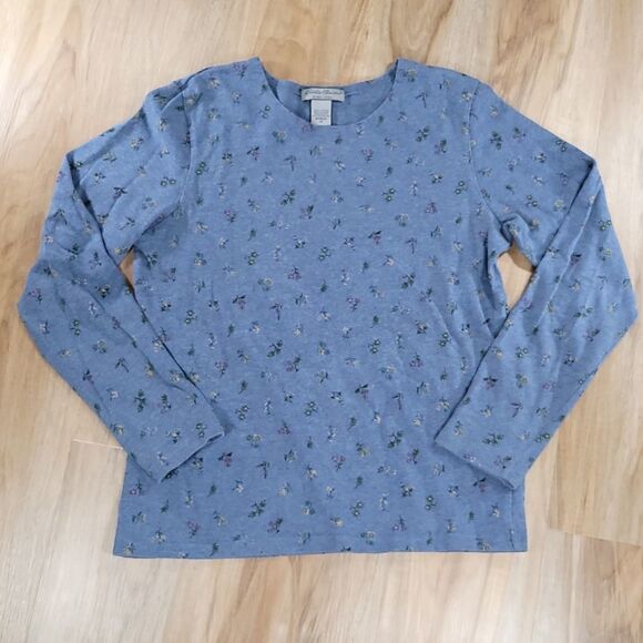 🔹️Eddie Bauer Blue Floral Print Long Sleeve Top Medium - Picture 1 of 8